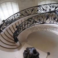 Luxurious curved wrought iron stair railing for hall S-R-0008|LONGBON