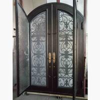 Custom arched wrought iron front doors with open glass E-D-0005|LONGBON
